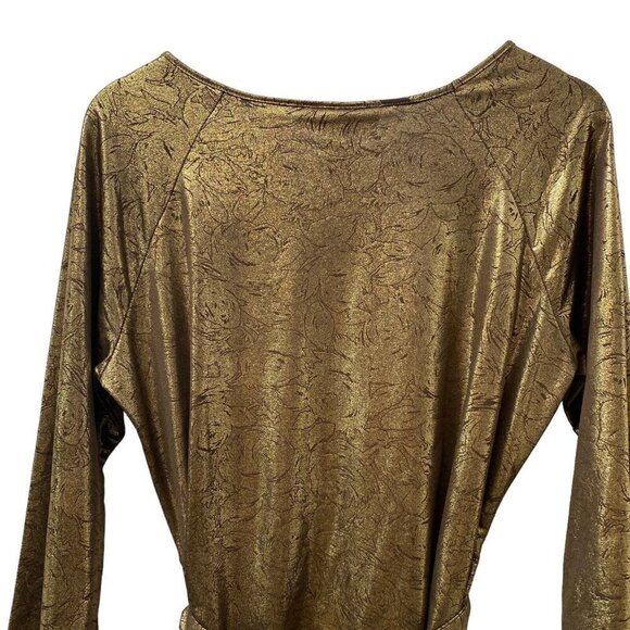 SUSAN GRAVER Womens Top Medium Gold Metallic Stretch Tunic 3/4 Sleeve w/ Belt - Picture 5 of 10